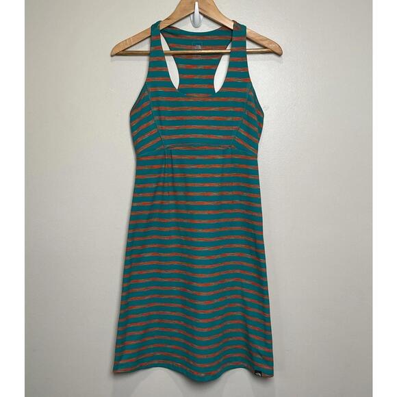 The North Face Teal Stripe Mini Dress Racerback Stretch Jersey Knit SMALL - Picture 1 of 6
